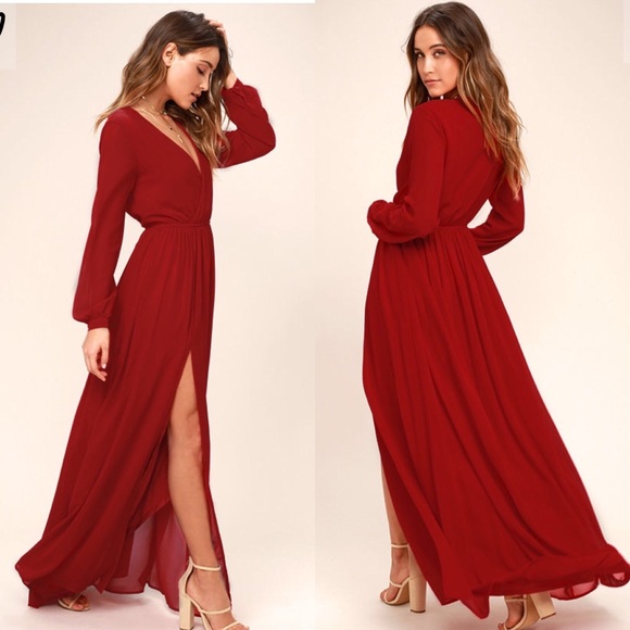 Lulus Red Long Sleeve Maxi Dress 